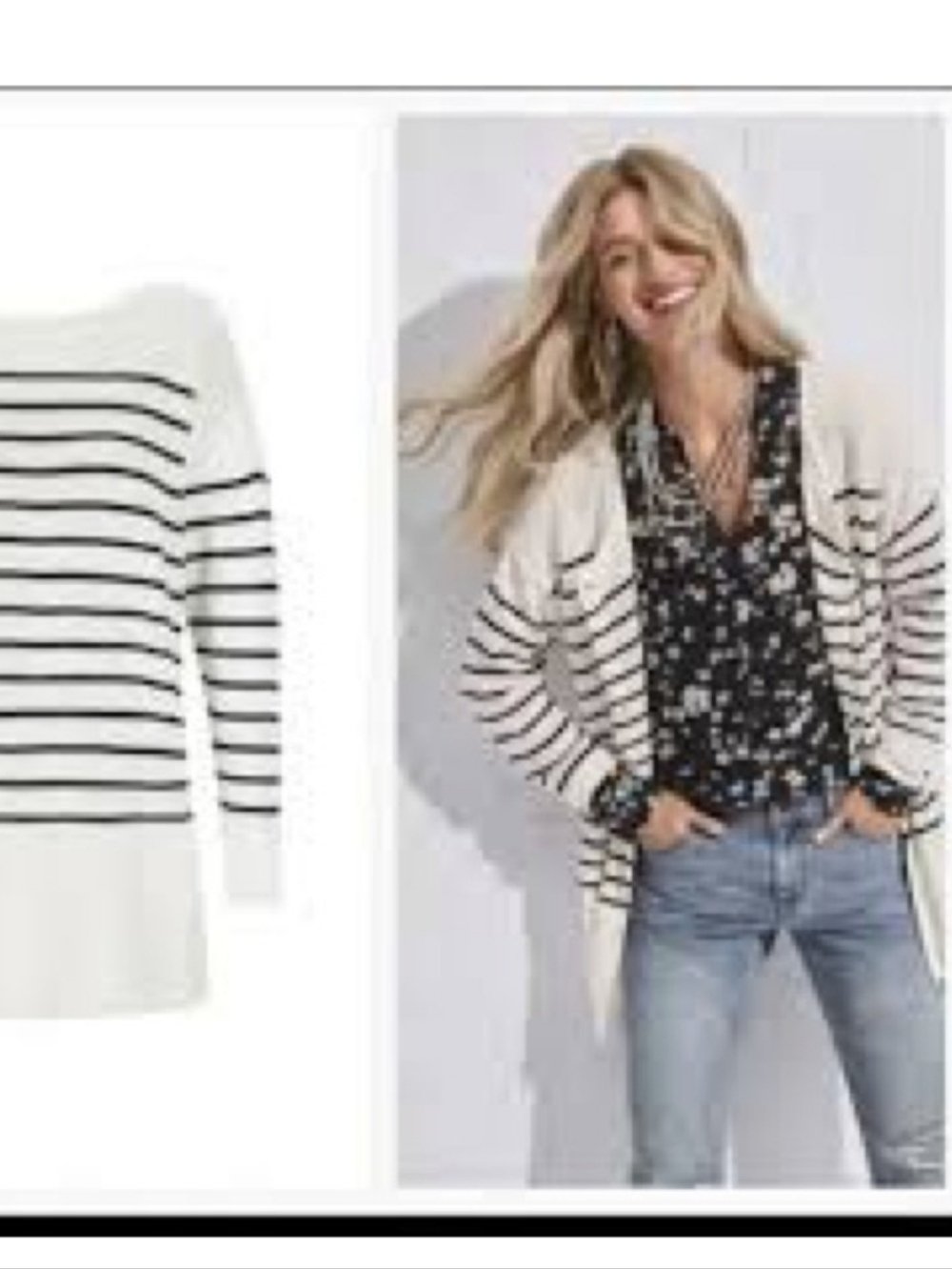 Cabi XS Turnabout Striped Button-Up Cardigan in White and Black - Picture 6 of 6